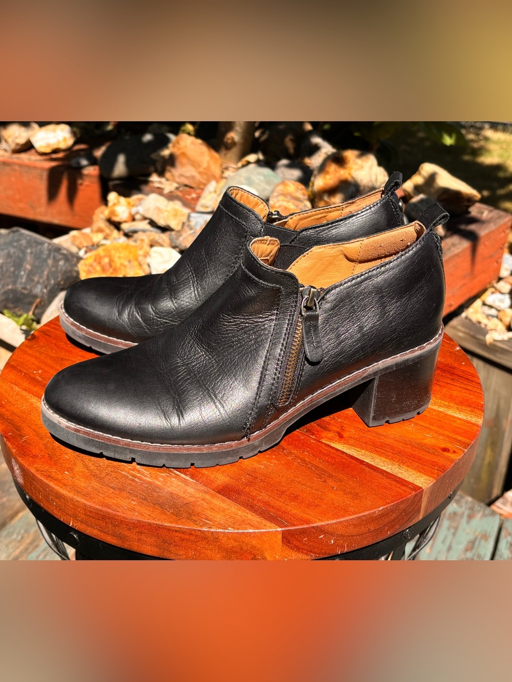 Easy Spirit Black Leather Ankle Booties with Block Heel